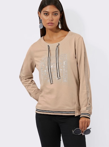 Sweatshirt mit Netz-Einsatz - beige