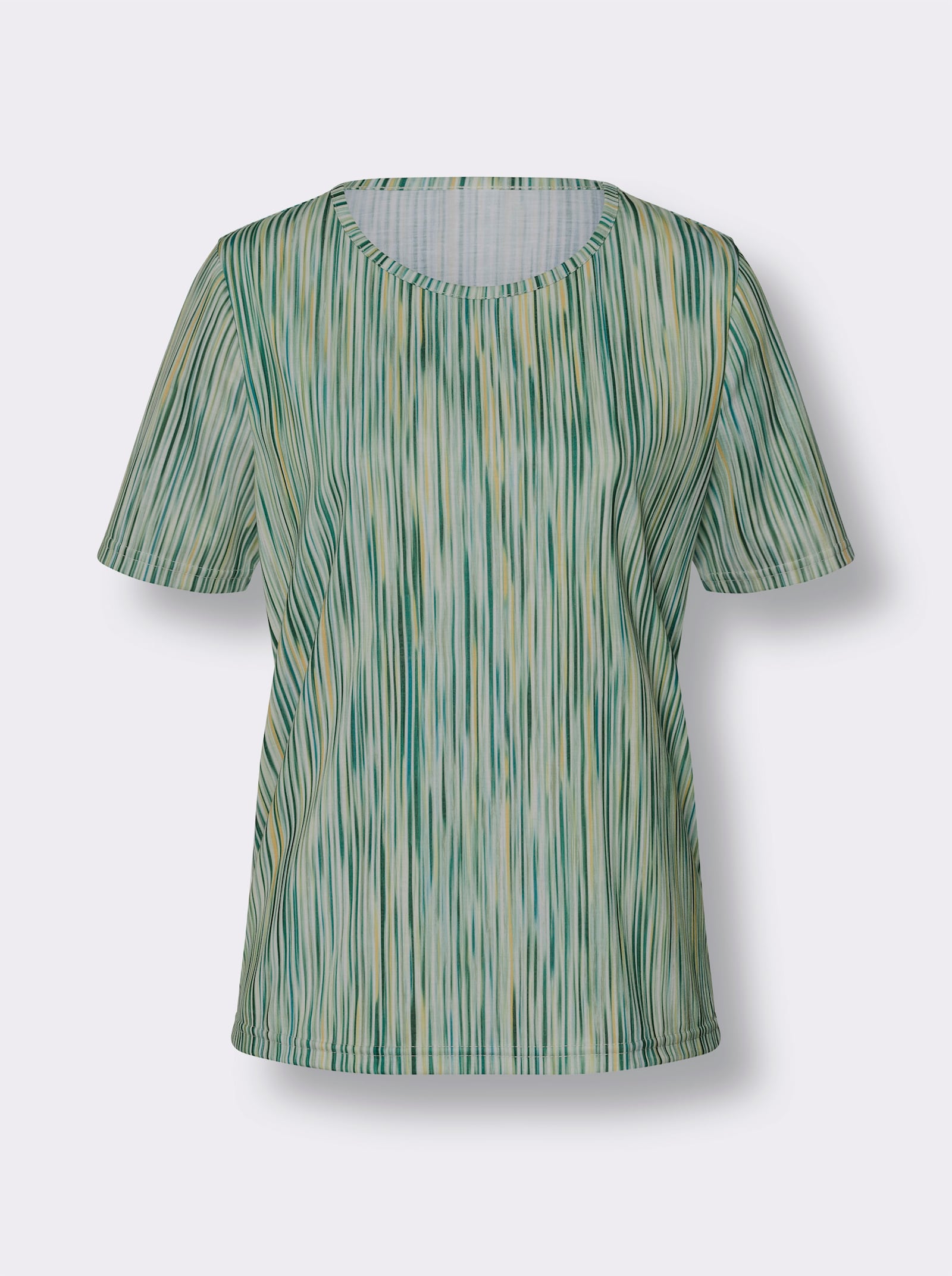 Kortärmad topp i polyester, lättskött - mörkgrön-ockra-randig