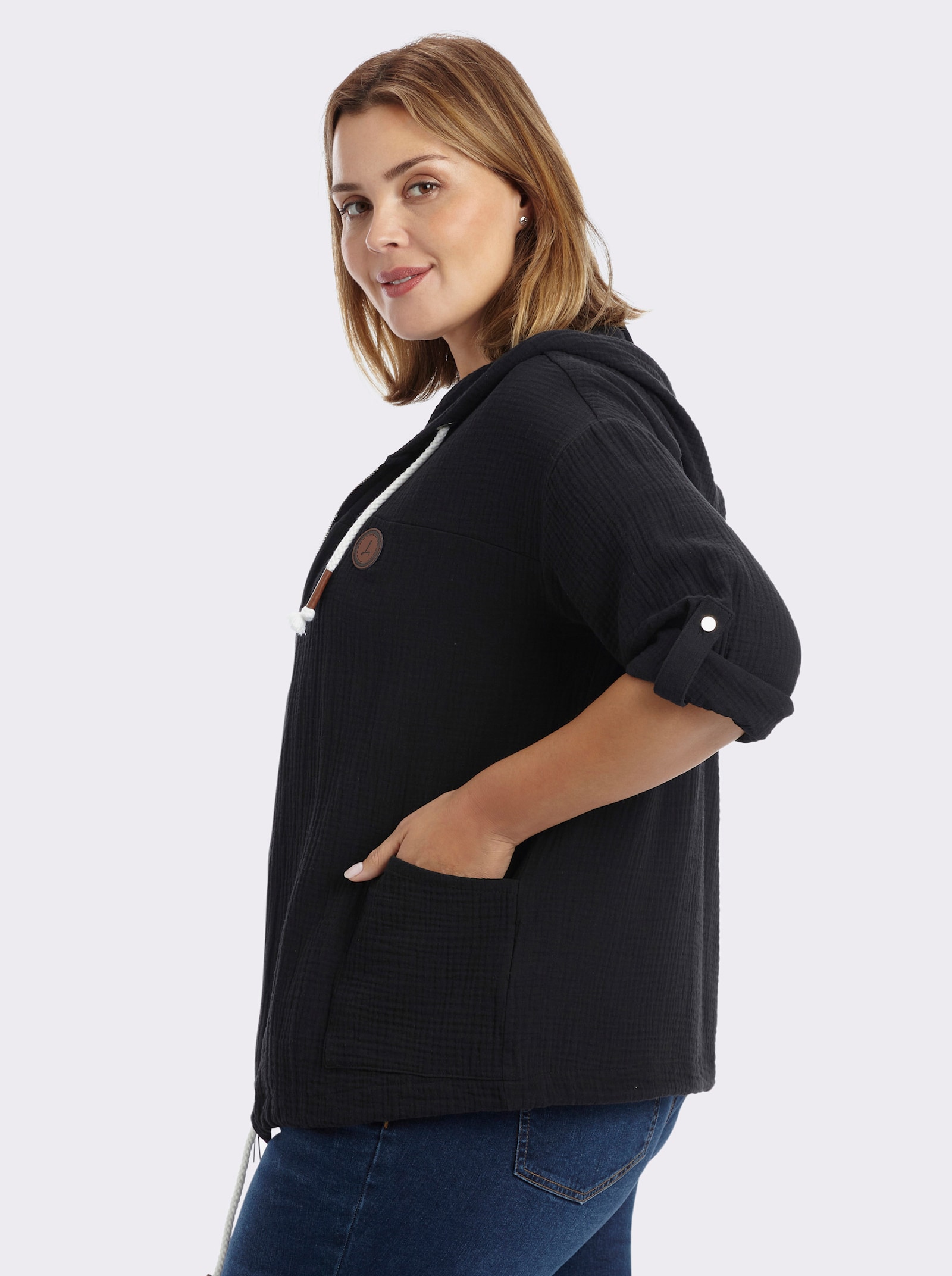 Blusenjacke in Musselin-Qualität - schwarz