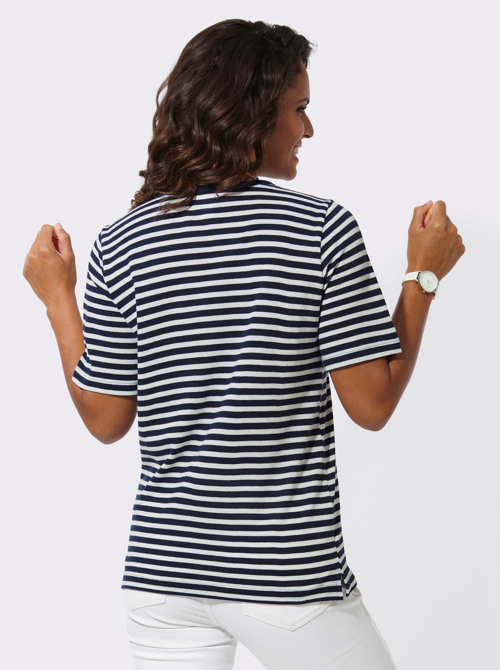 Streepjesshirt met borstzakje - marine/wit gestreept