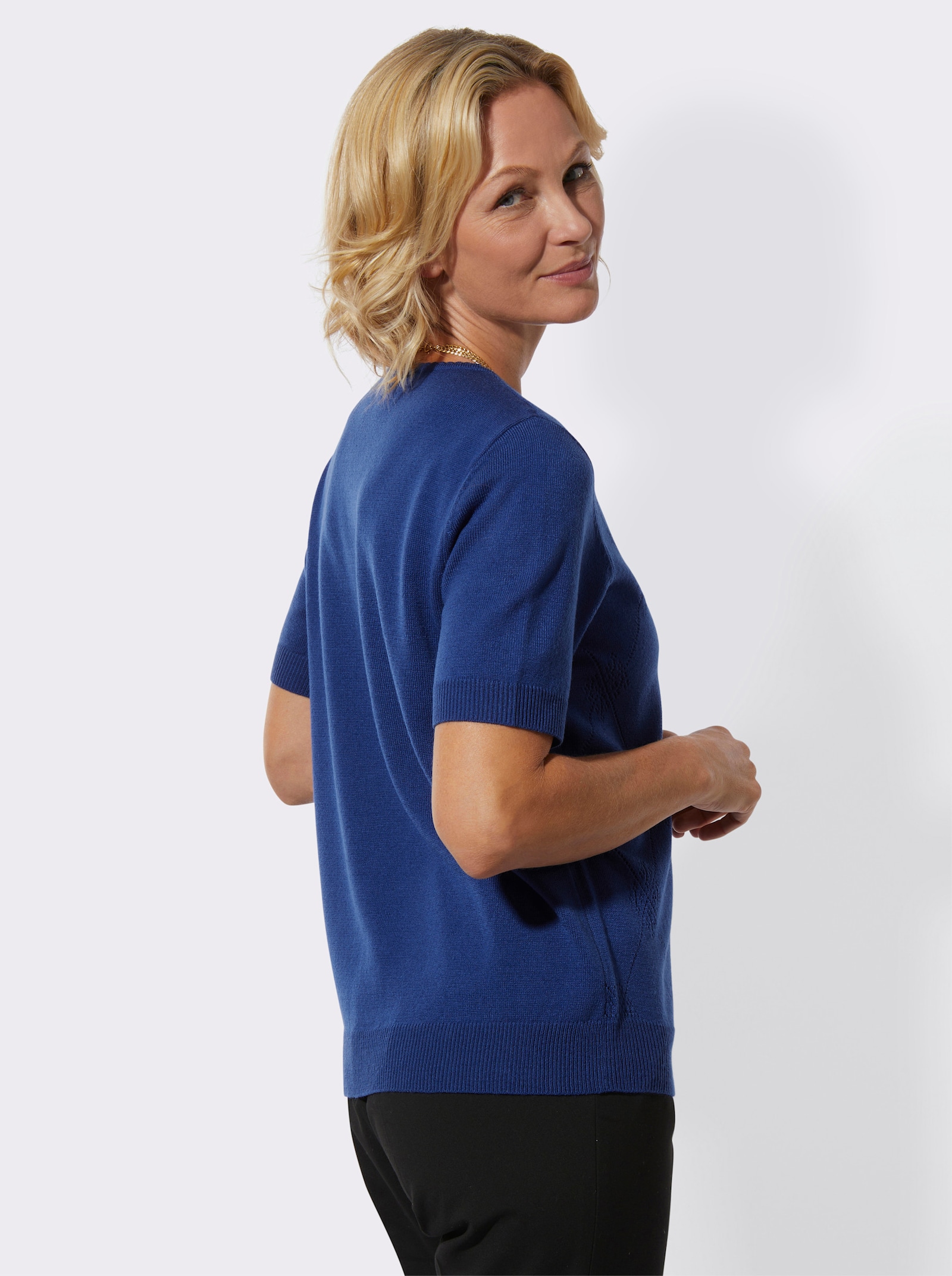 Rundhalspullover hinten glatt gestrickt - royalblau