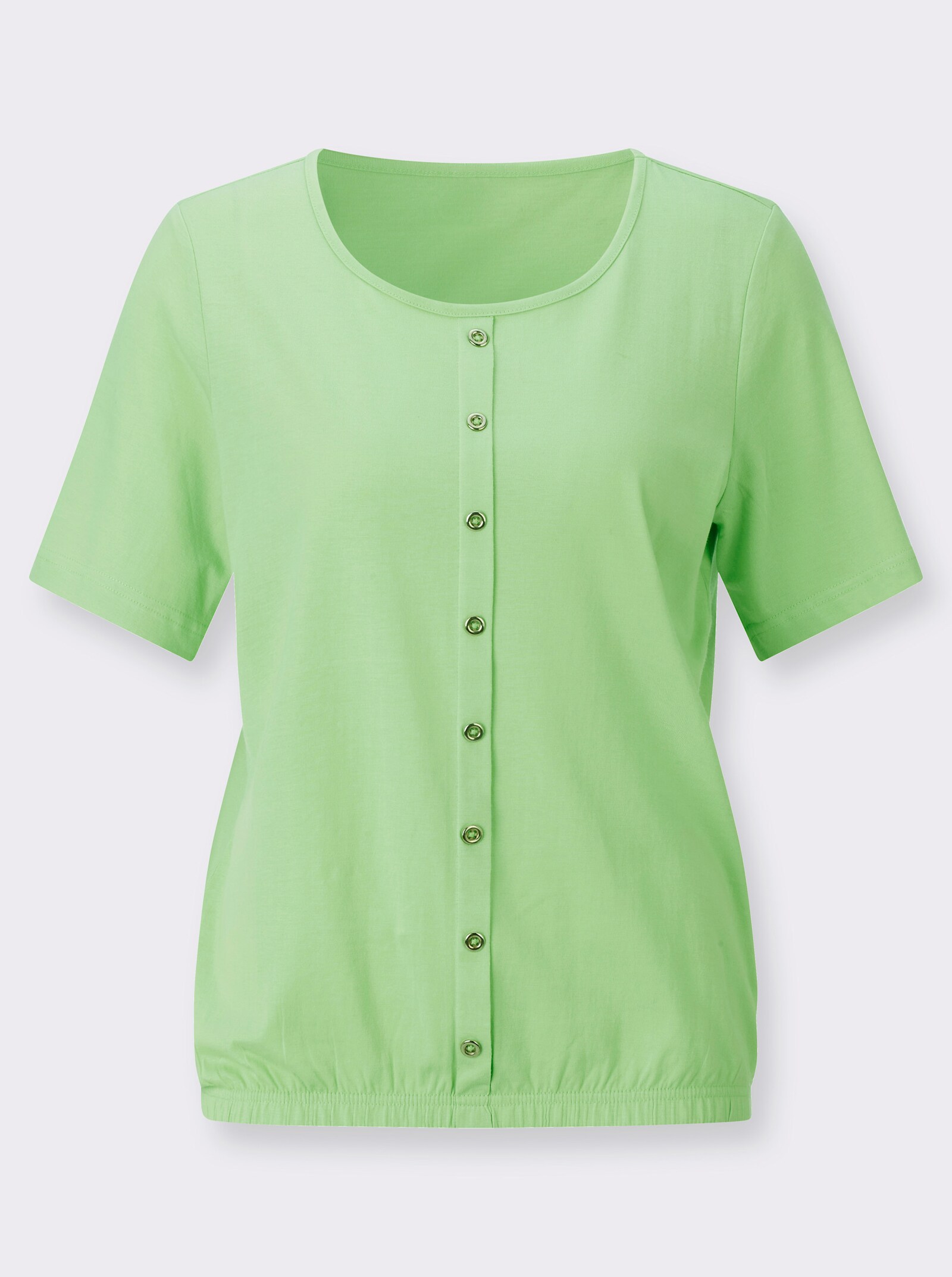 Kurzarmshirt mit Zierknöpfen - reseda