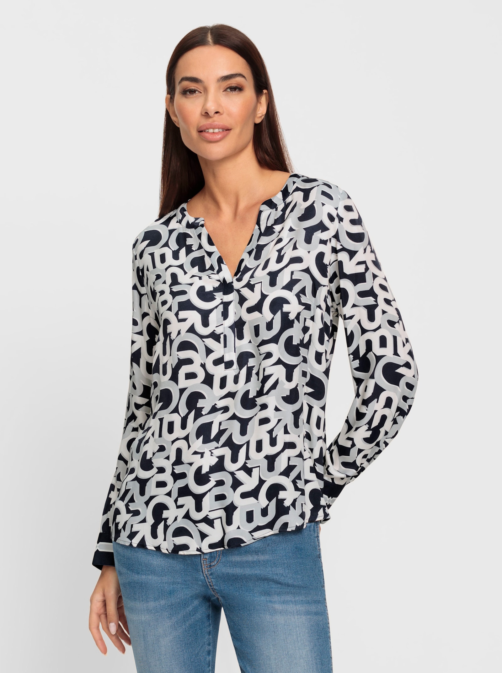 heine Schlupfbluse mit Buchstaben-Print - marine-ecru-bedruckt