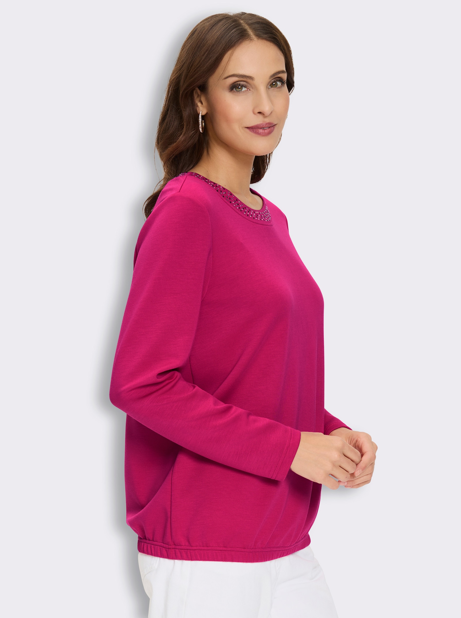 Sweatshirt mit Glitzersteinchen - pink