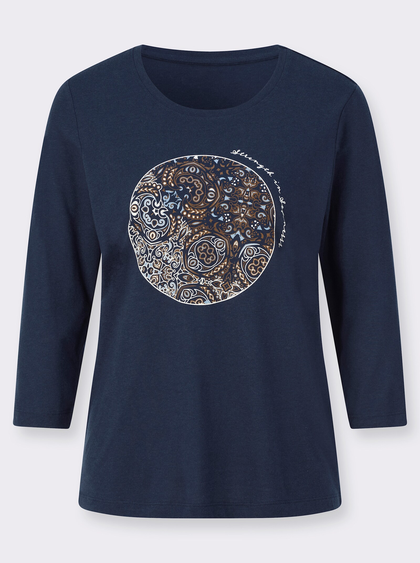 3/4-Arm-Shirt mit Druckmotiv im Vorderteil - marine-bedruckt
