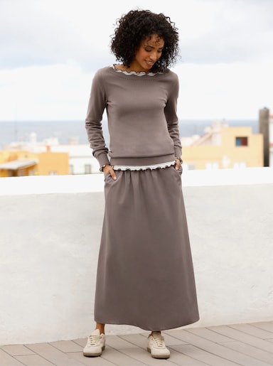 heine Feinstrickpullover mit Wellenkante - dunkeltaupe