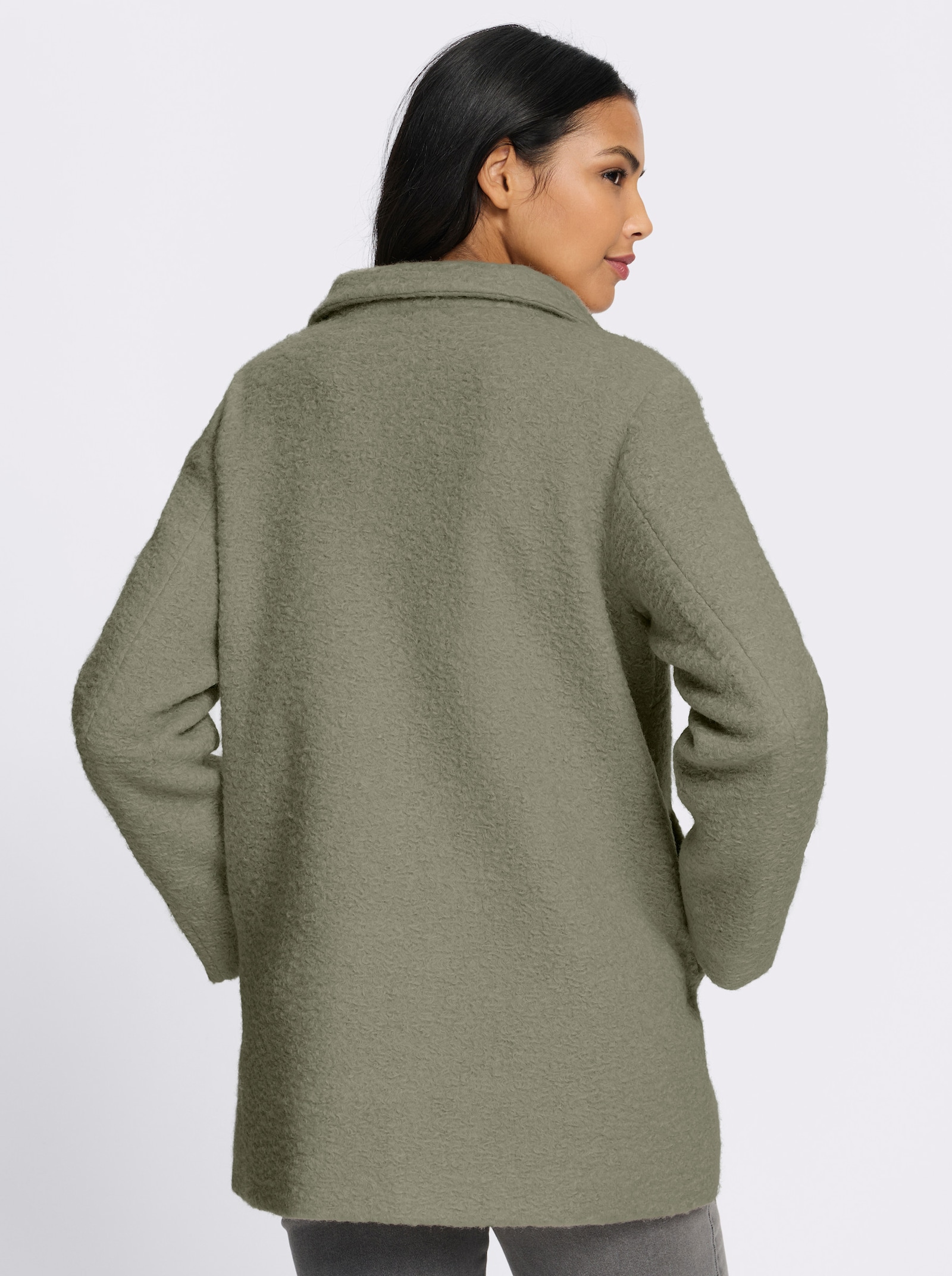 Boucléjacke mit Stehkragen - khaki