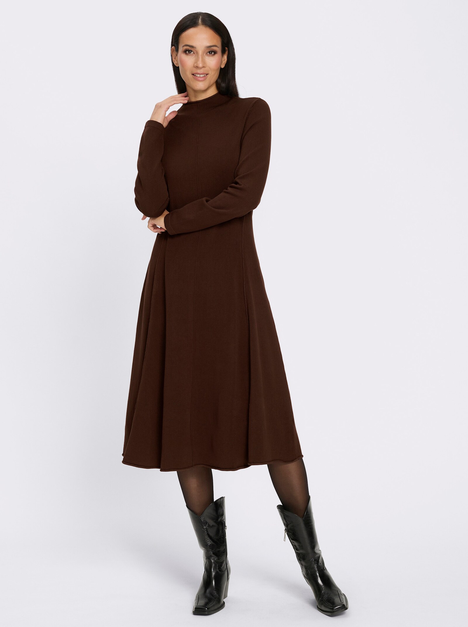 heine Strickkleid mit Stehkragen - schoko