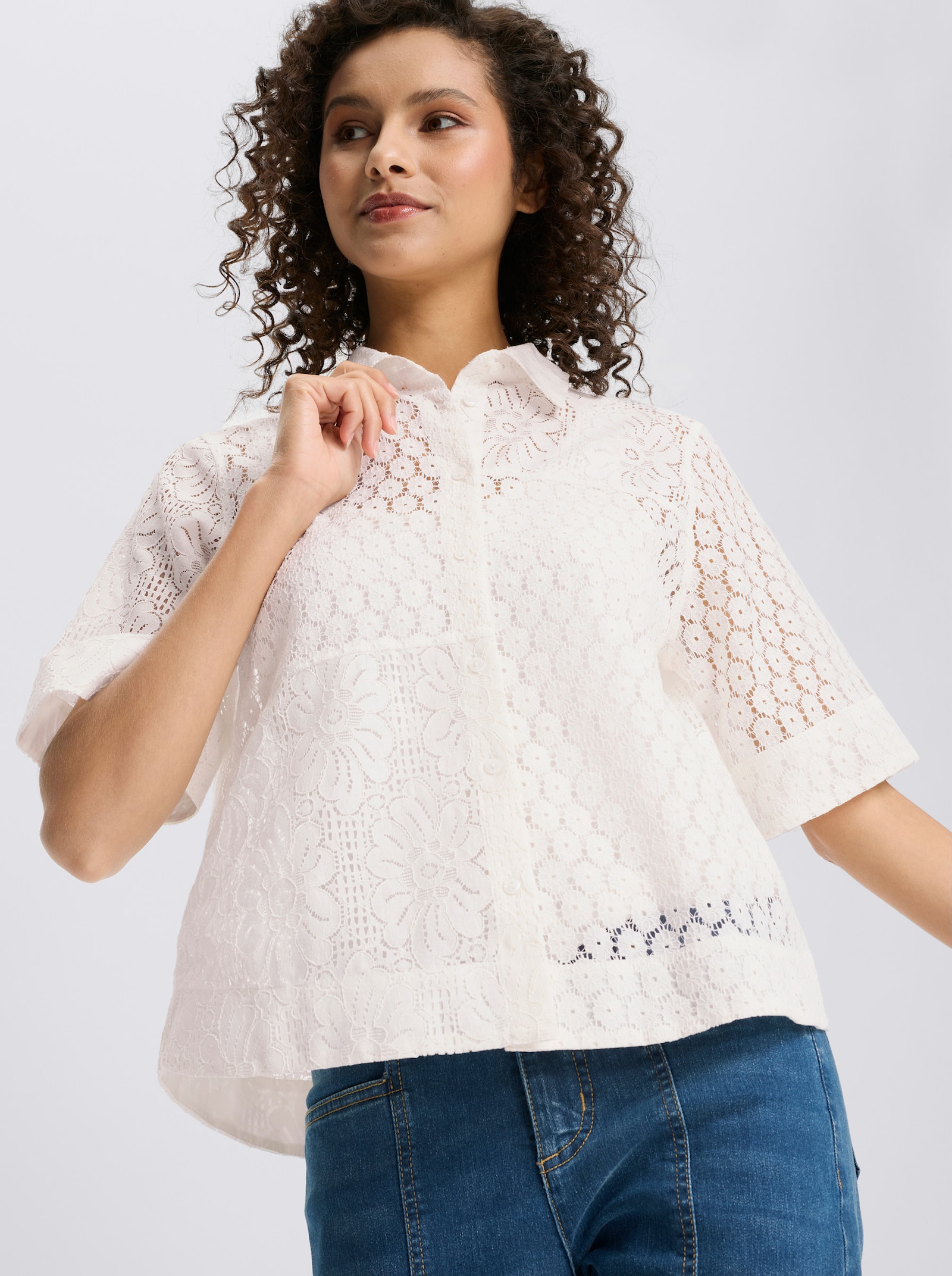 heine Spitzenbluse mit transparentem Oberstoff - ecru