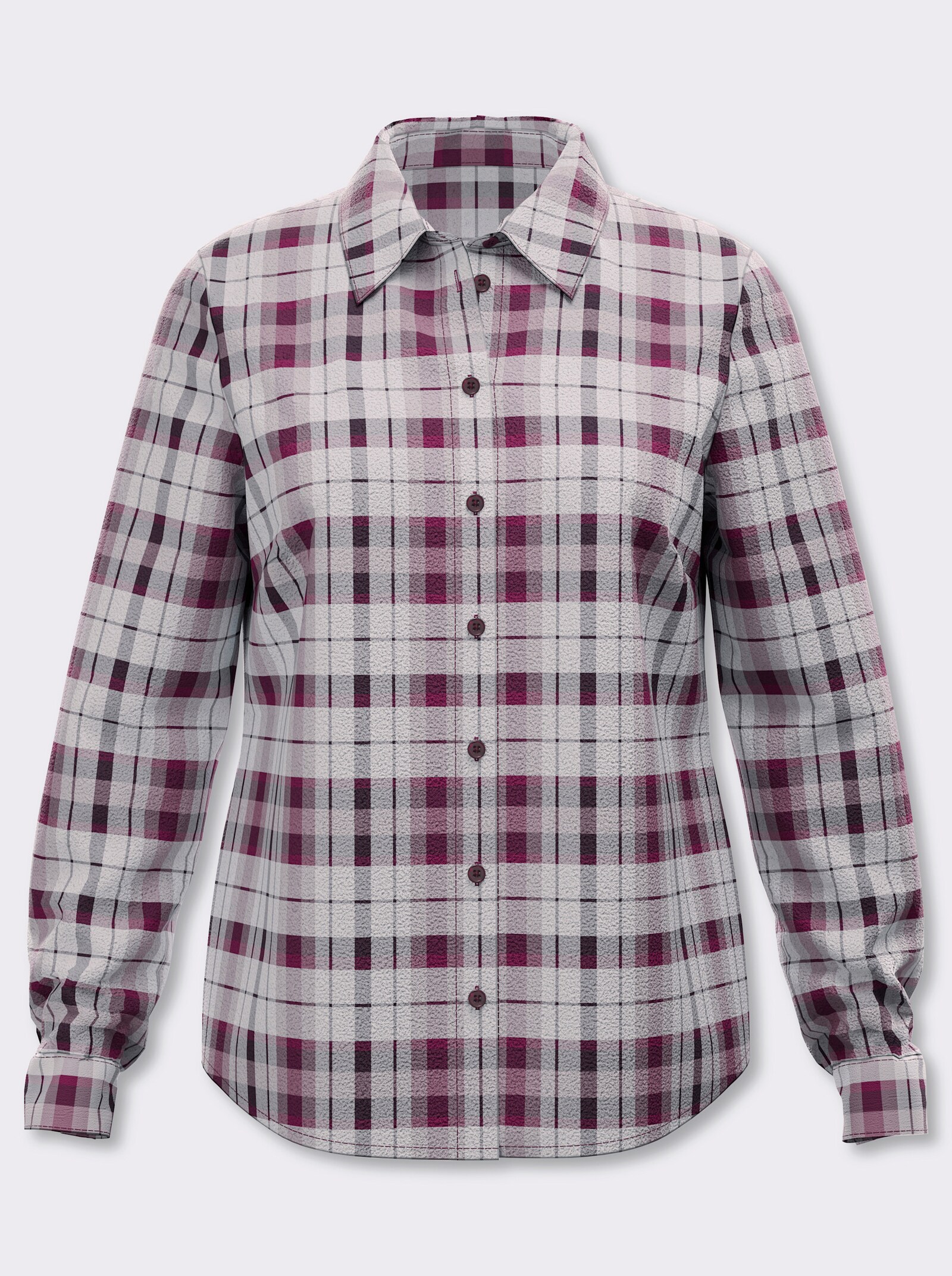 Flanellbluse aus reiner Baumwolle, Webkaro - ecru-aubergine-kariert