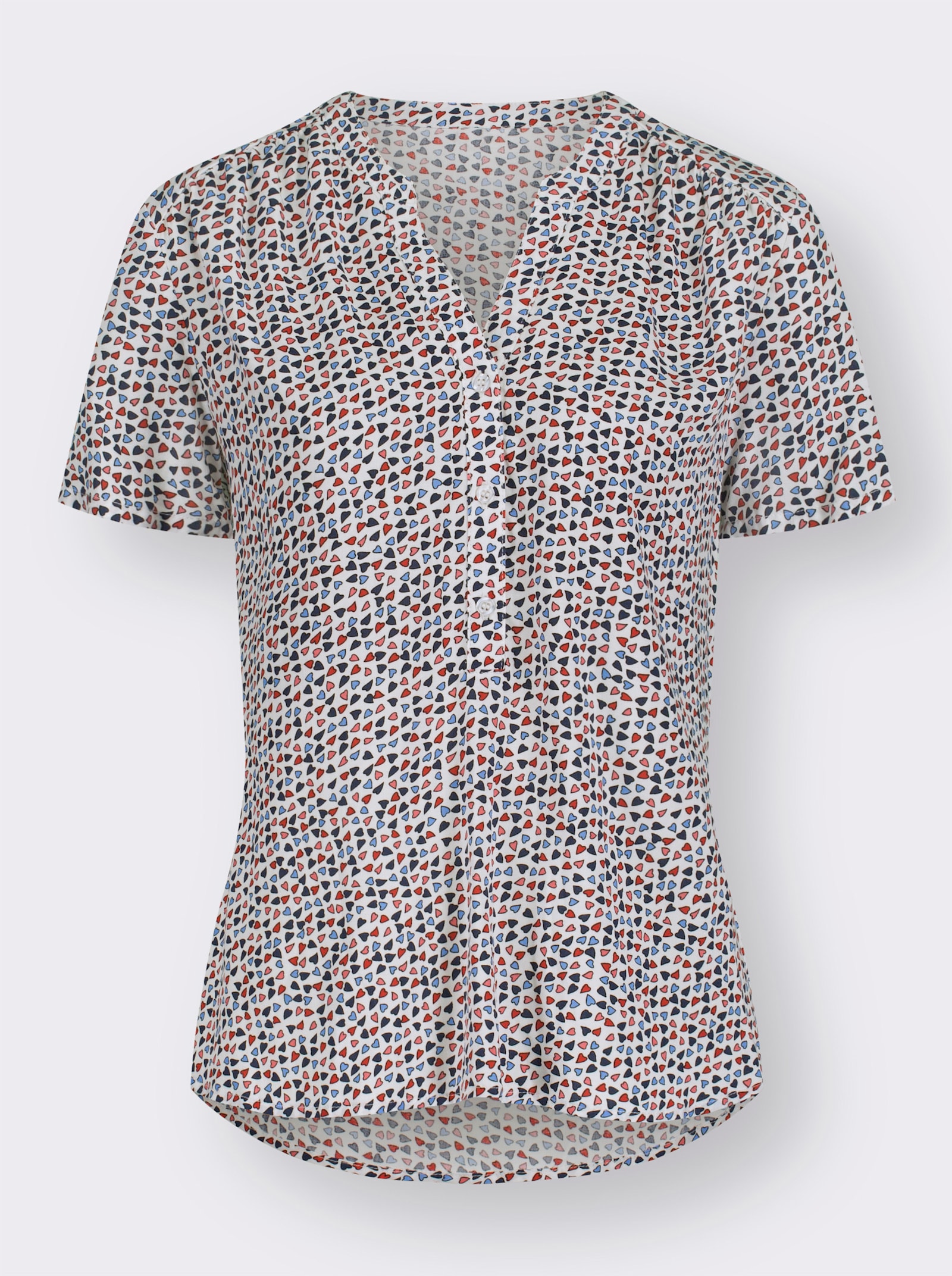 Druckbluse mit Raffung an den Schultern - ecru-erdbeere-bedruckt