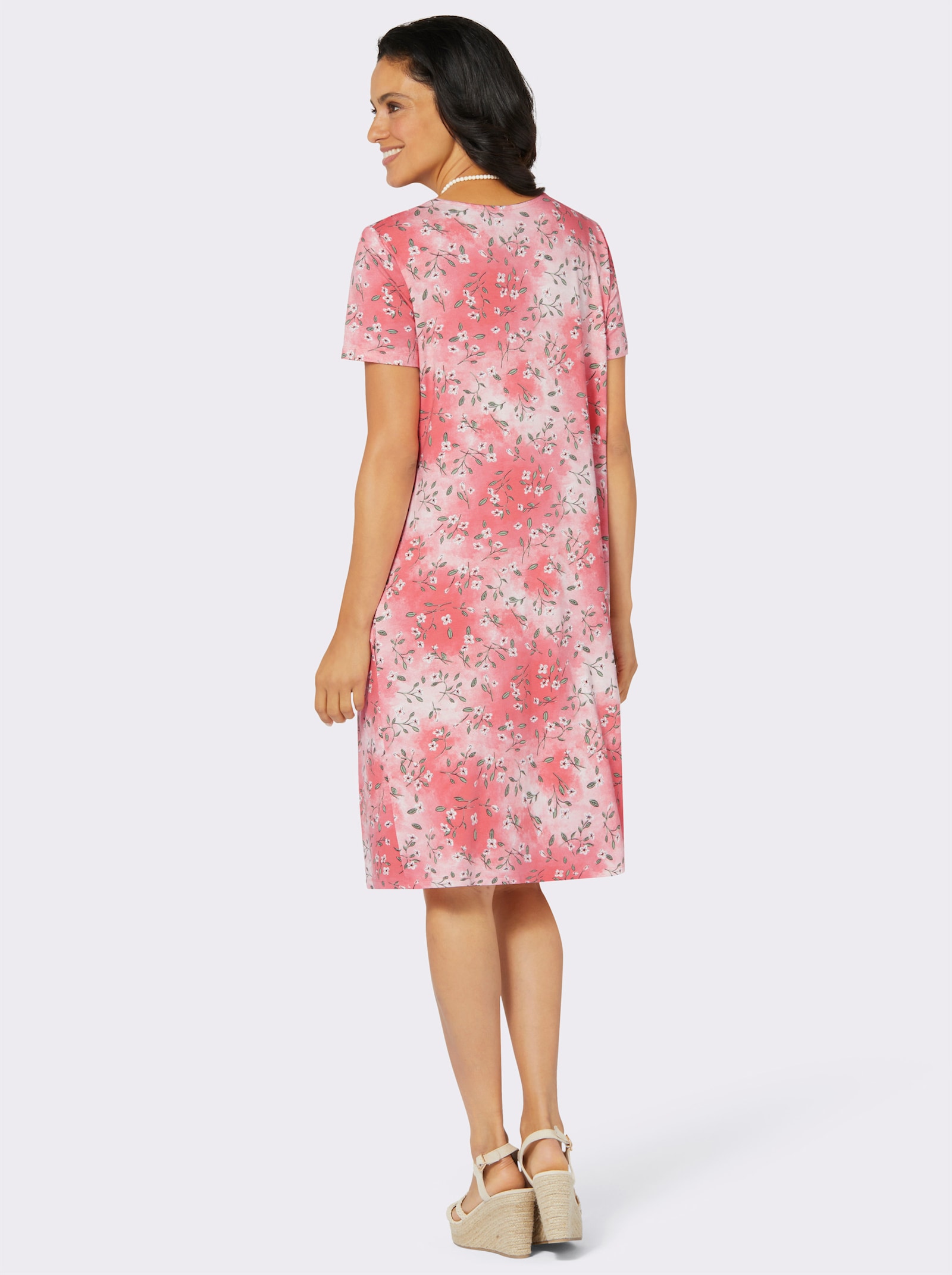 Jerseykleid mit Nahttaschen, bedruckt - koralle-bedruckt