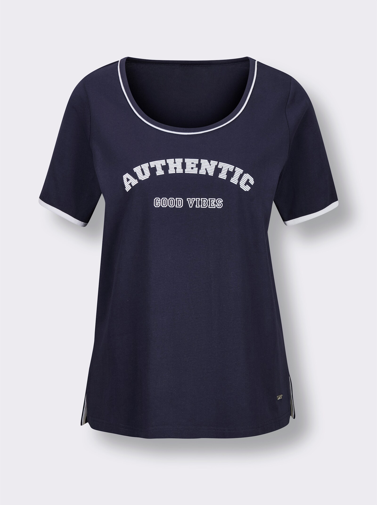 feel good Kurzarmshirt mit Schriftzug - marine-weiß