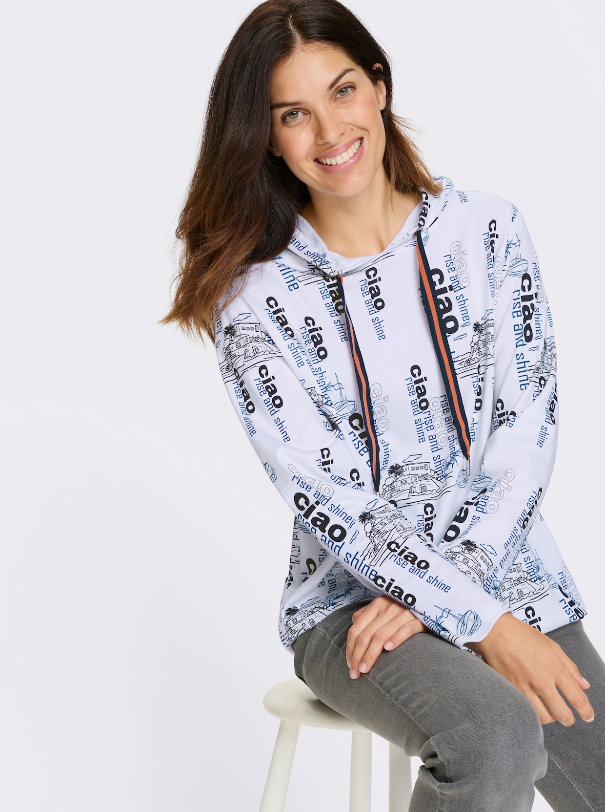 Sweatshirt - weiß-marine-bedruckt