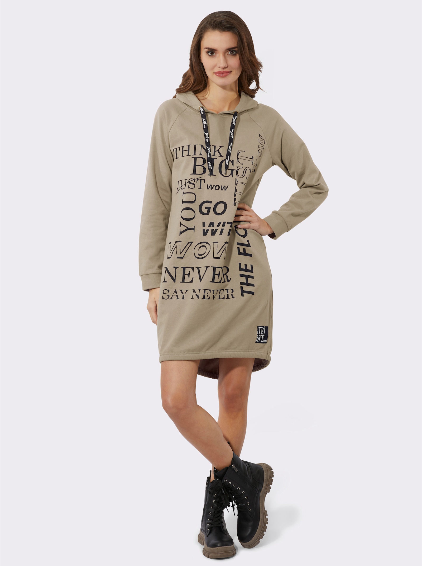 Jerseykleid mit Schriftzug-Print - schlamm-schwarz