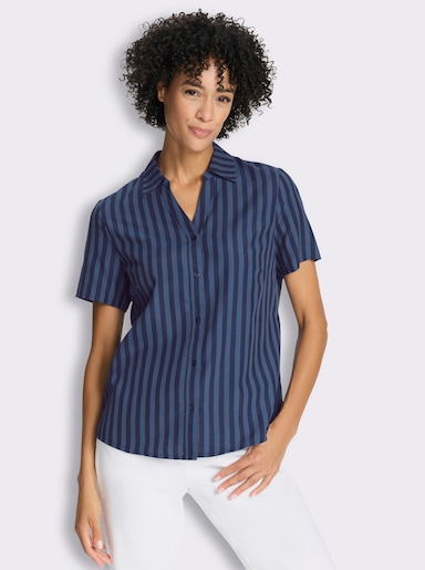 Kurzarm-Bluse mit Längsstreifen - dunkelblau-gestreift