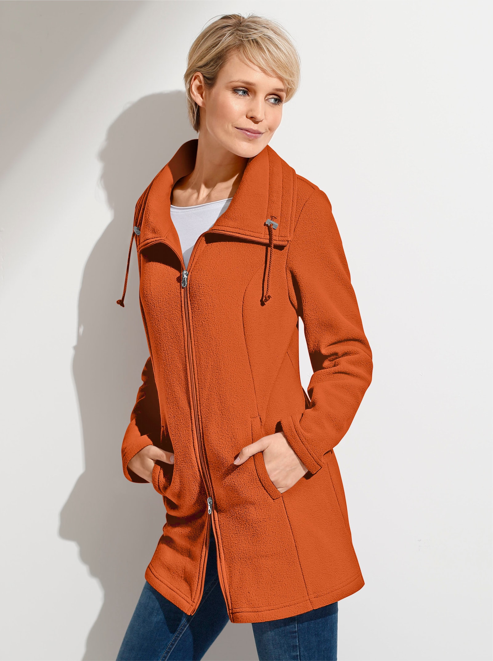 Fleecejacke mit 2-Wege-Reissverschluss - papaya