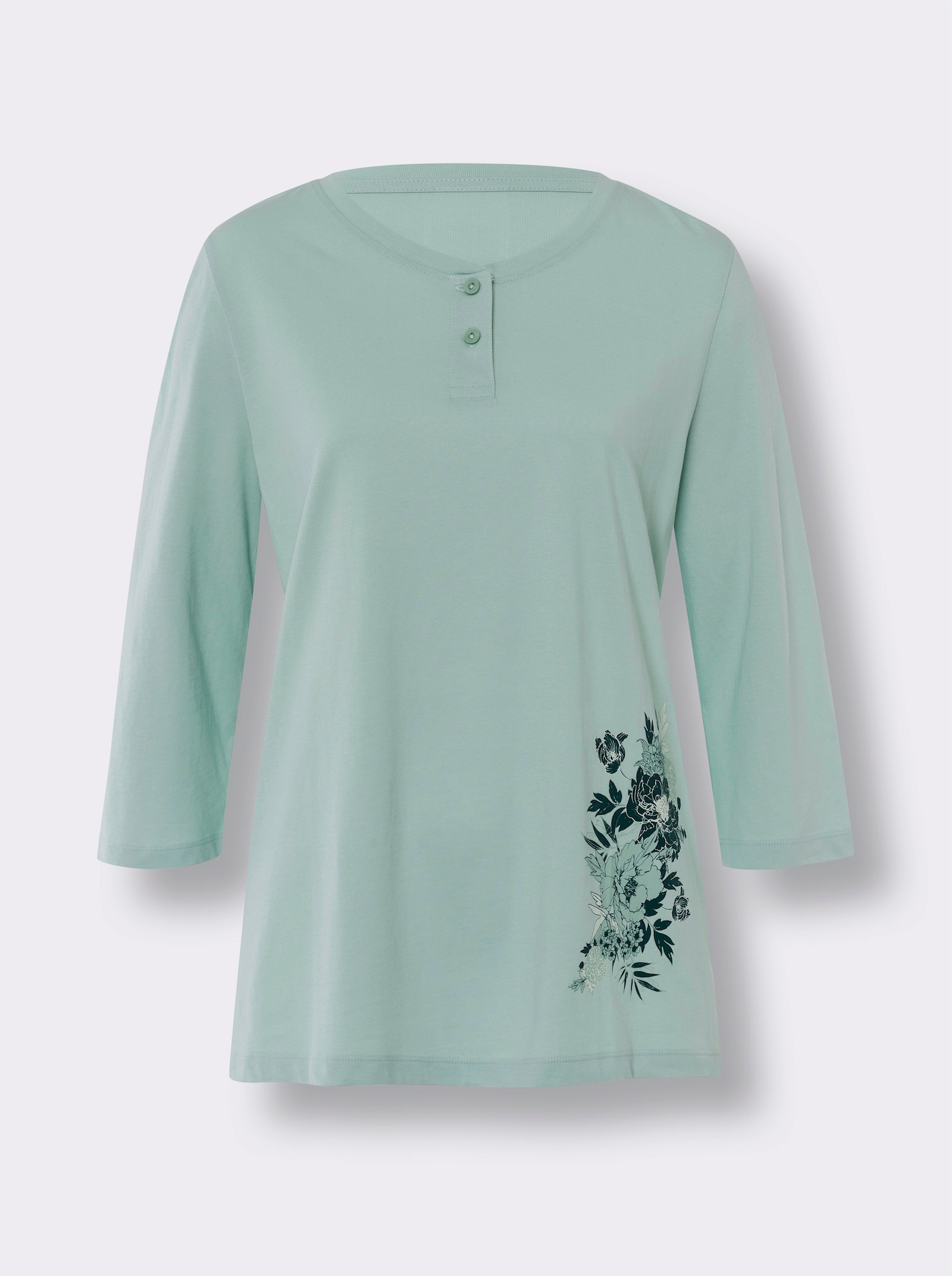 Pyžamo s 3/4 rukávy - jemně mátová-petrolejová-potisk