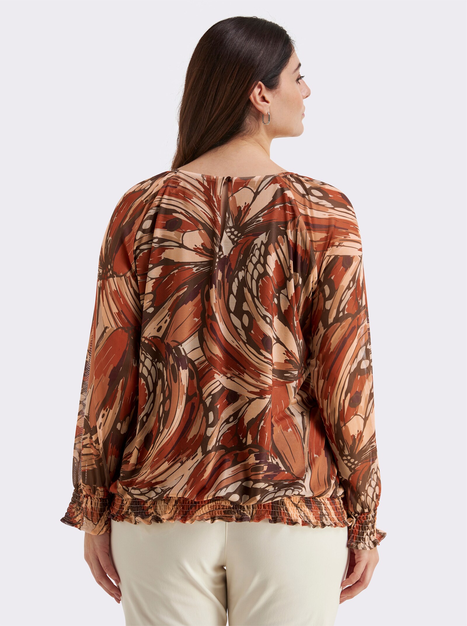 sheego Shirt aus Mesh, mit Schmetterlingsprint - schoko-sand-bedruckt