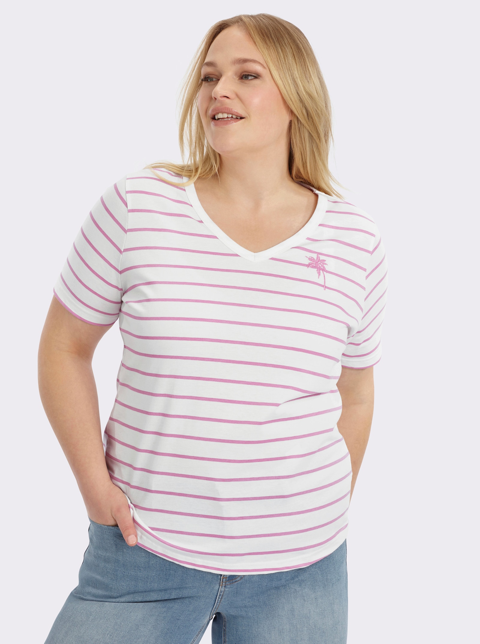  Shirt mit Stickerei, geringelt - orchidee-ecru-geringelt