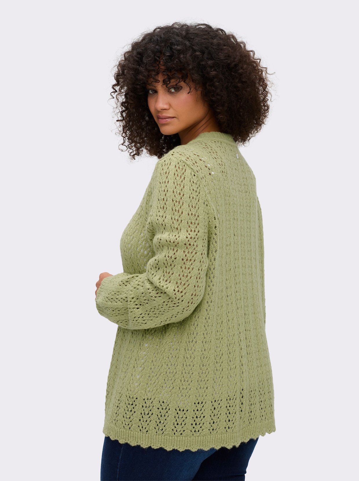 sheego Ajourstrickjacke - lindgrün