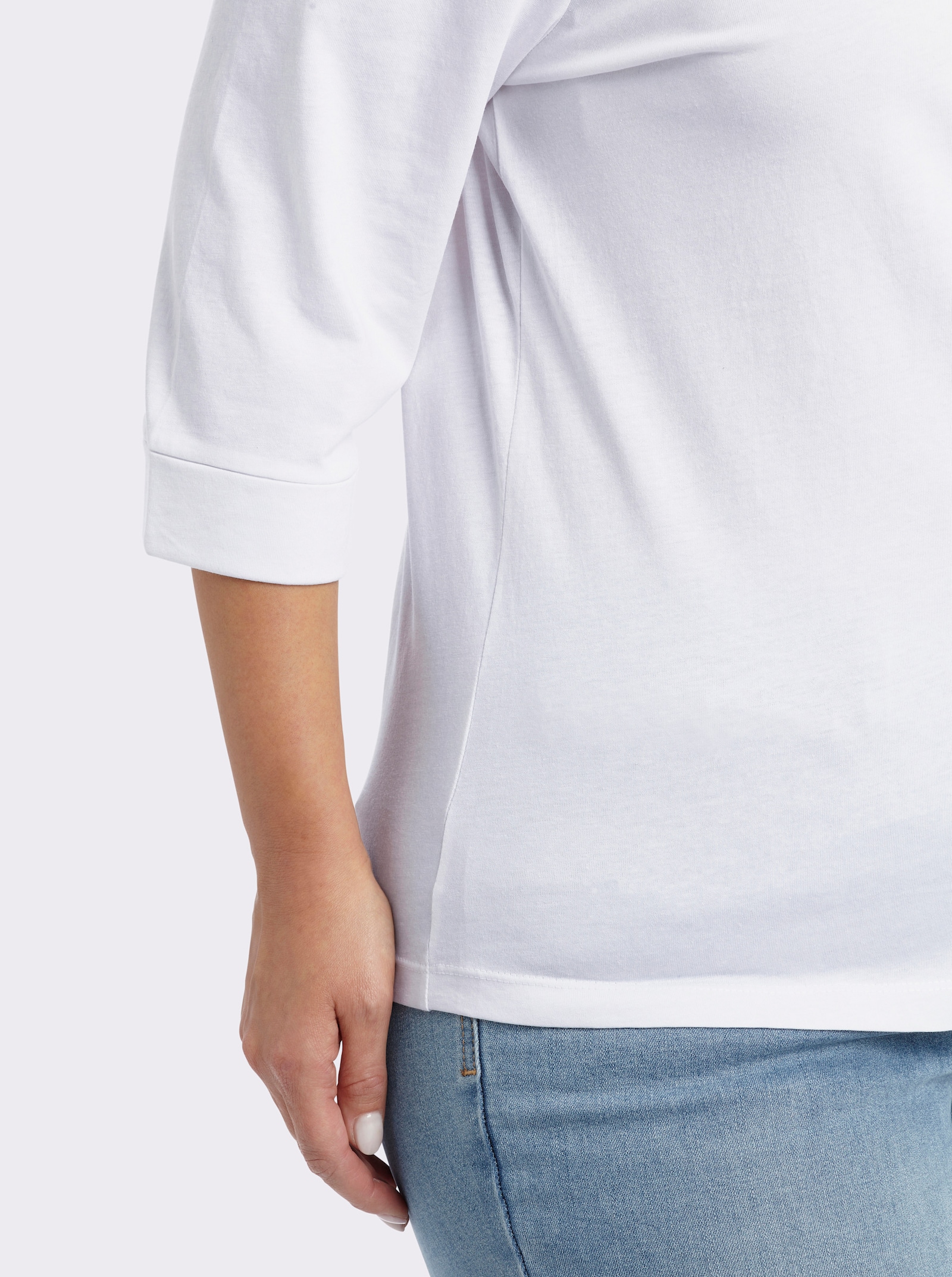 Rundhalsshirt mit 3/4-langen Ärmeln - weiß