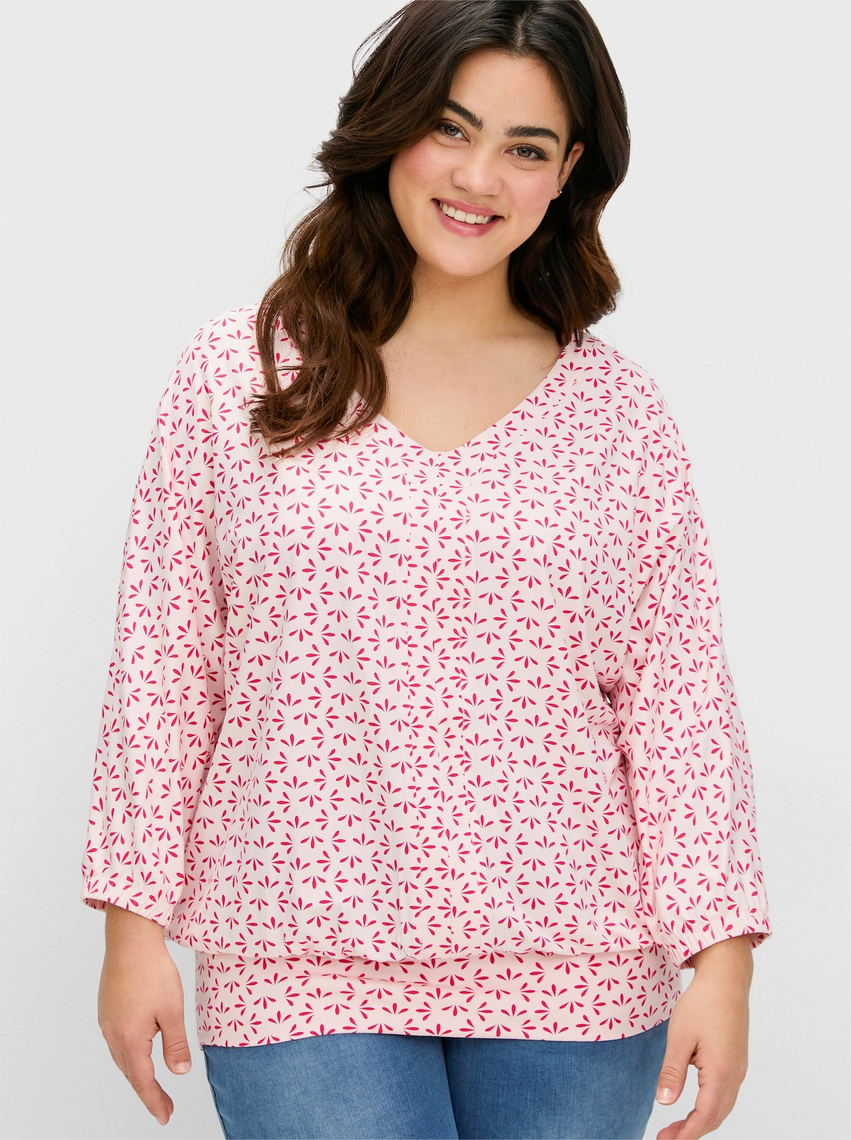 sheego Fledermausshirt - blumiges pink-gemustert