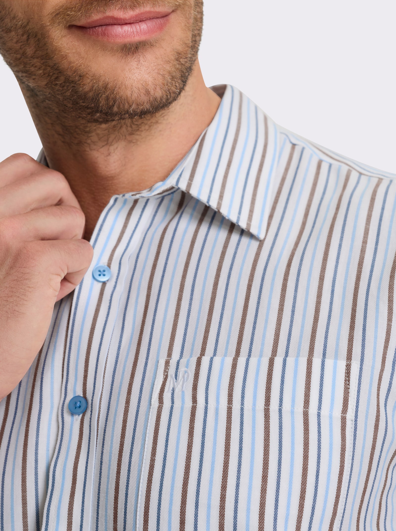 Marco Donati Kurzarmhemd , bügelfrei - braun-gestreift