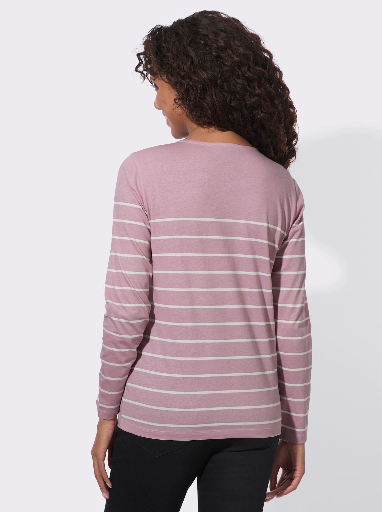  Ringelshirt aus reiner Baumwolle - mauve-ecru