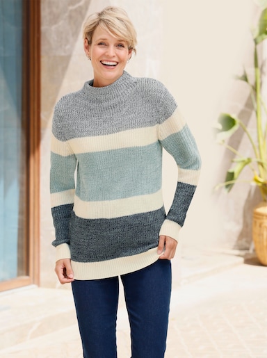 Langarm-Pullover - jade-champagner-gemustert