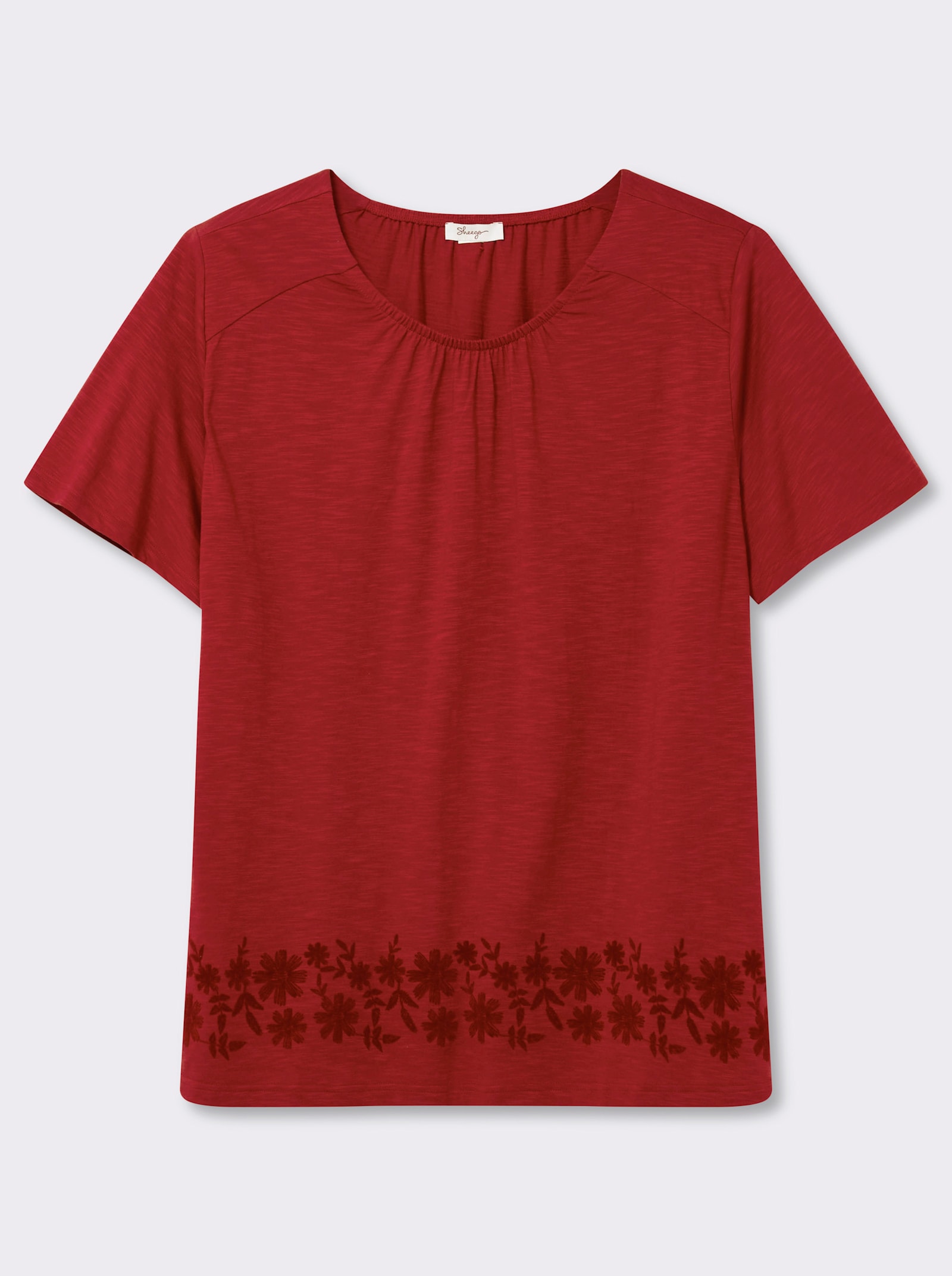 sheego Shirt in A-lijn, met bloemenprint op de zoom - kers