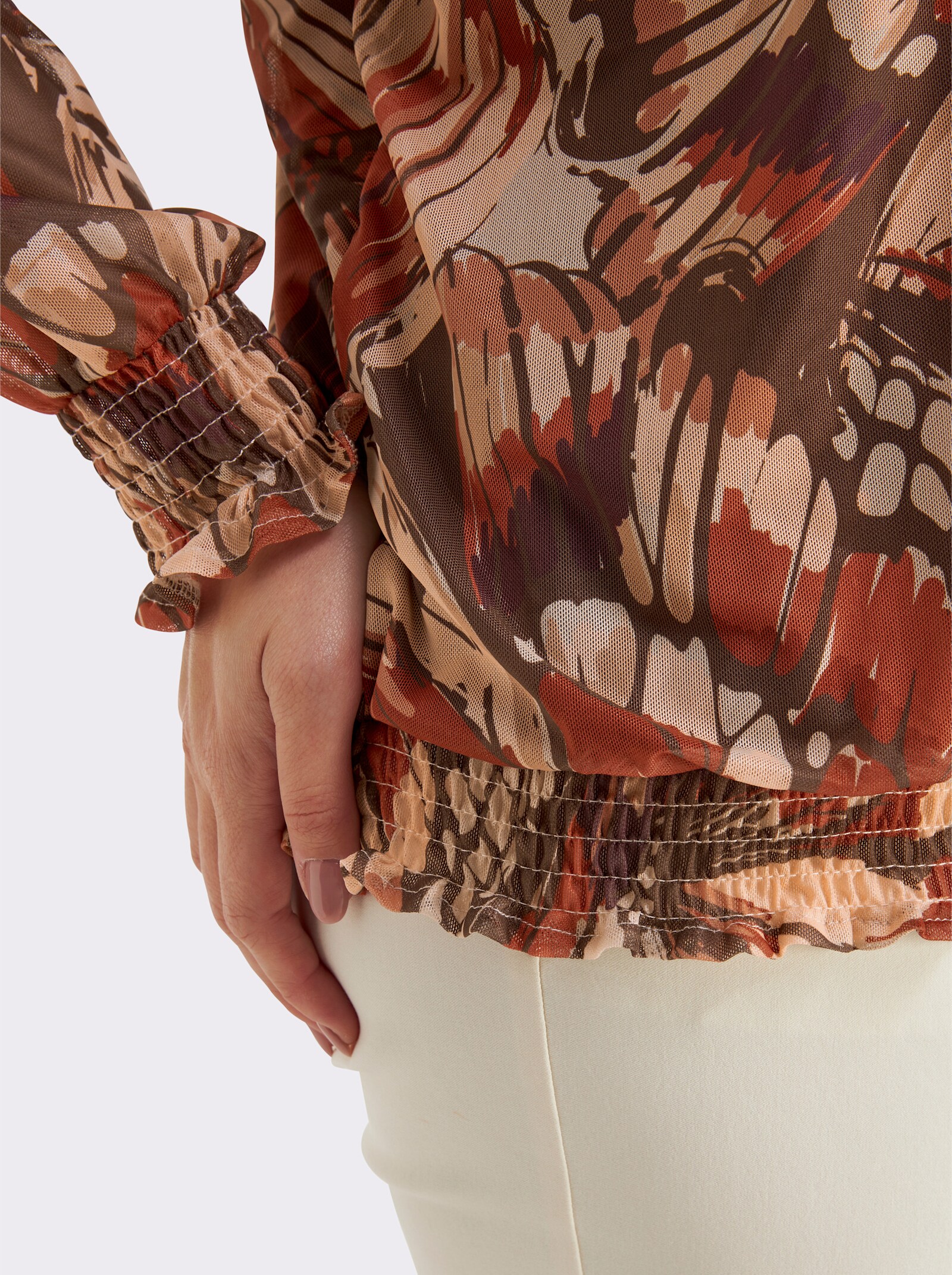 sheego Shirt aus Mesh, mit Schmetterlingsprint - schoko-sand-bedruckt