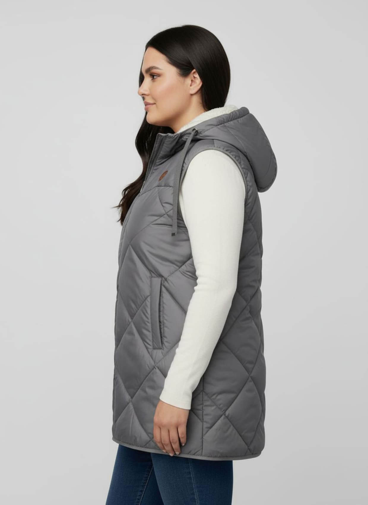 Kapuzenweste mit Fleece-Futter - grau