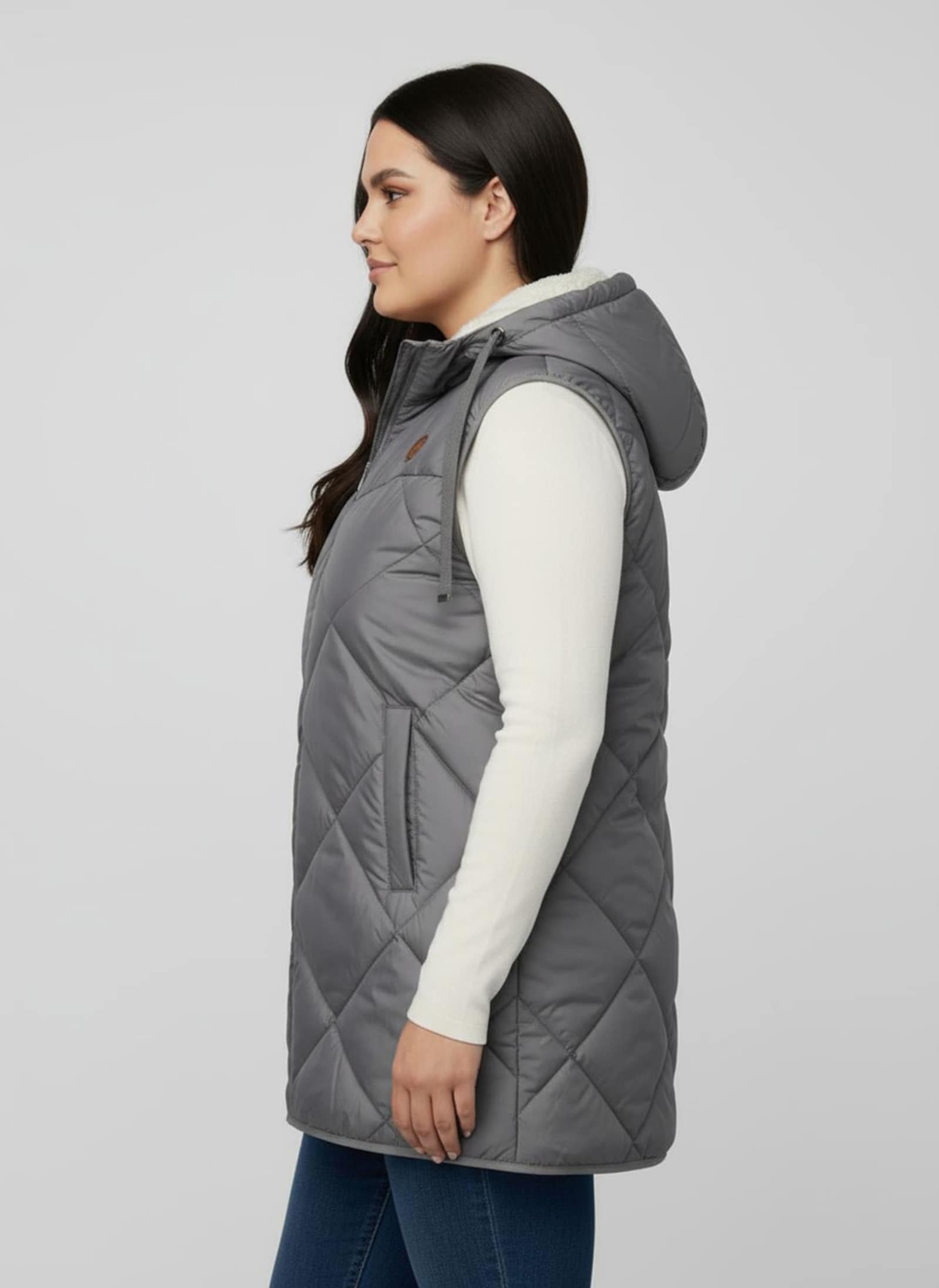 Kapuzenweste mit Fleece-Futter - grau