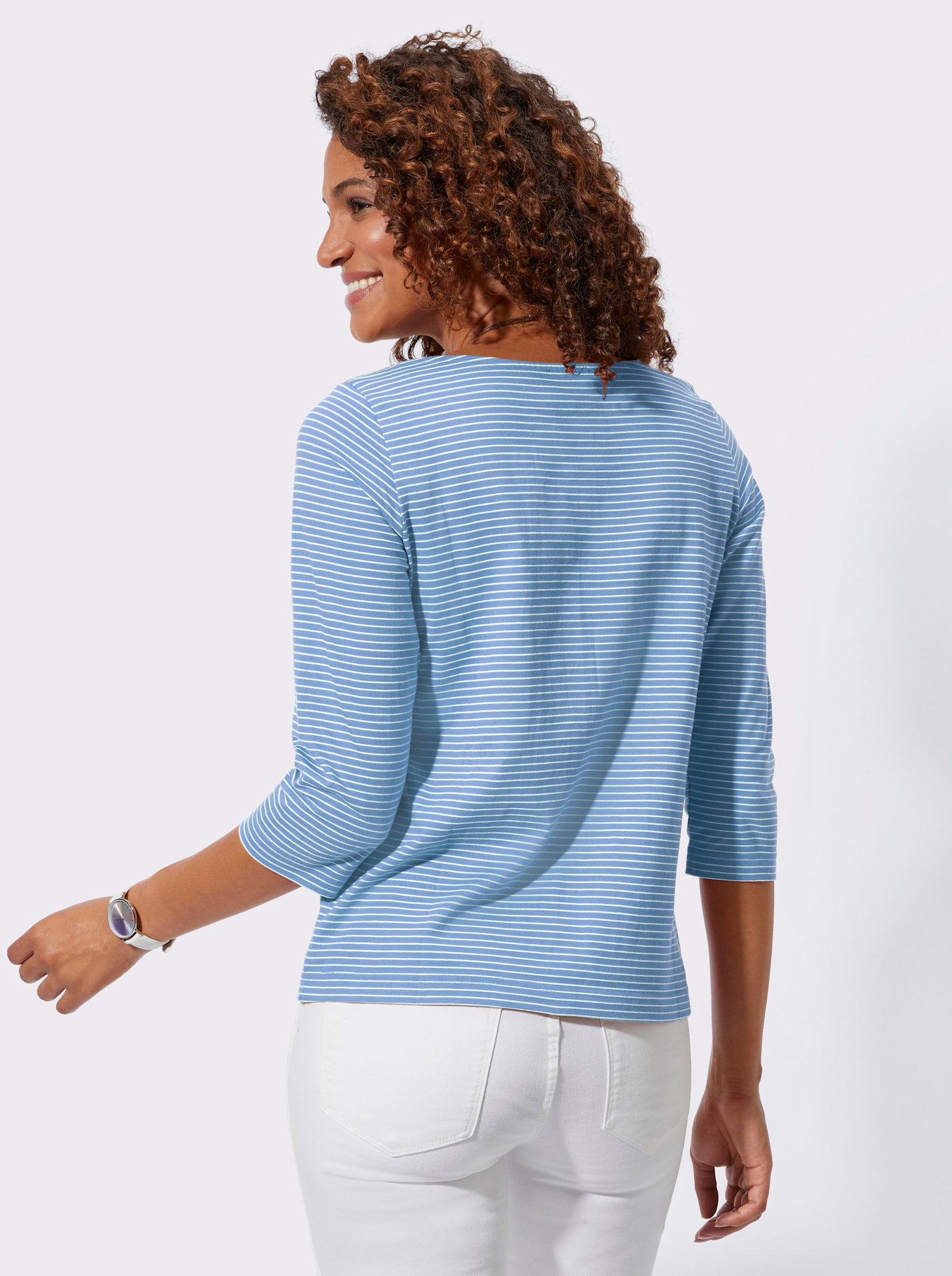 Ringelshirt mit 3/4-Ärmeln - himmelblau-weiß-geringelt