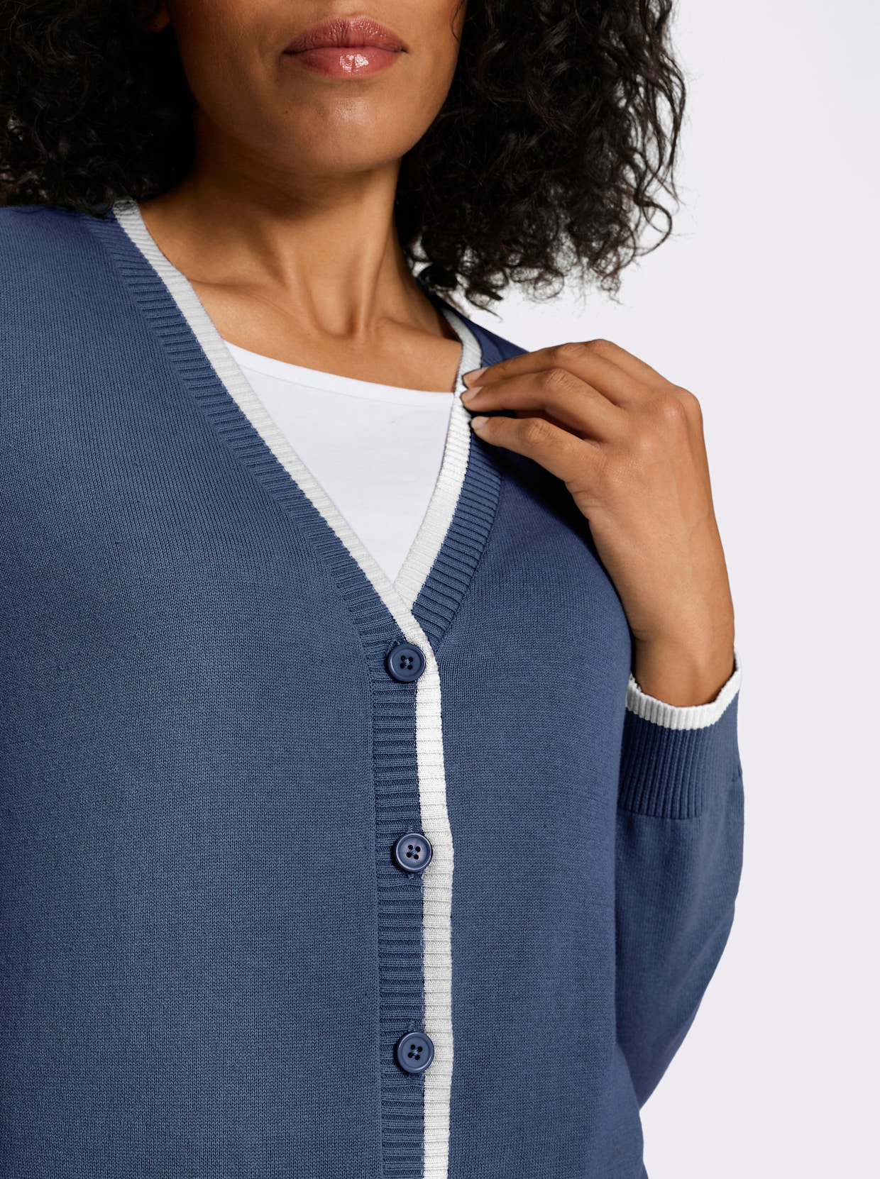 Vest van puur katoen - jeansblauw/ecru