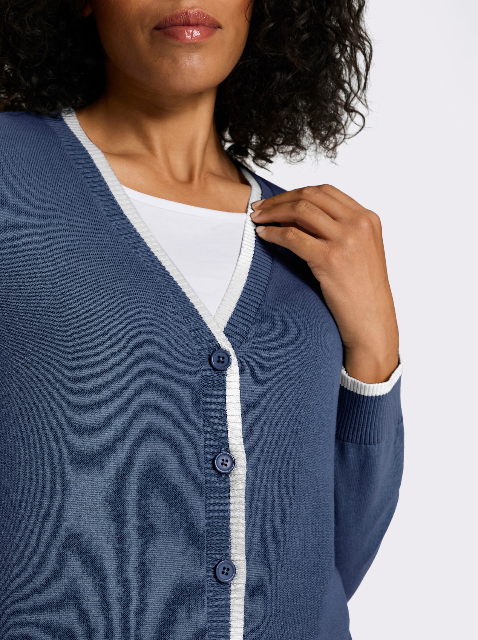 Vest van puur katoen - jeansblauw/ecru