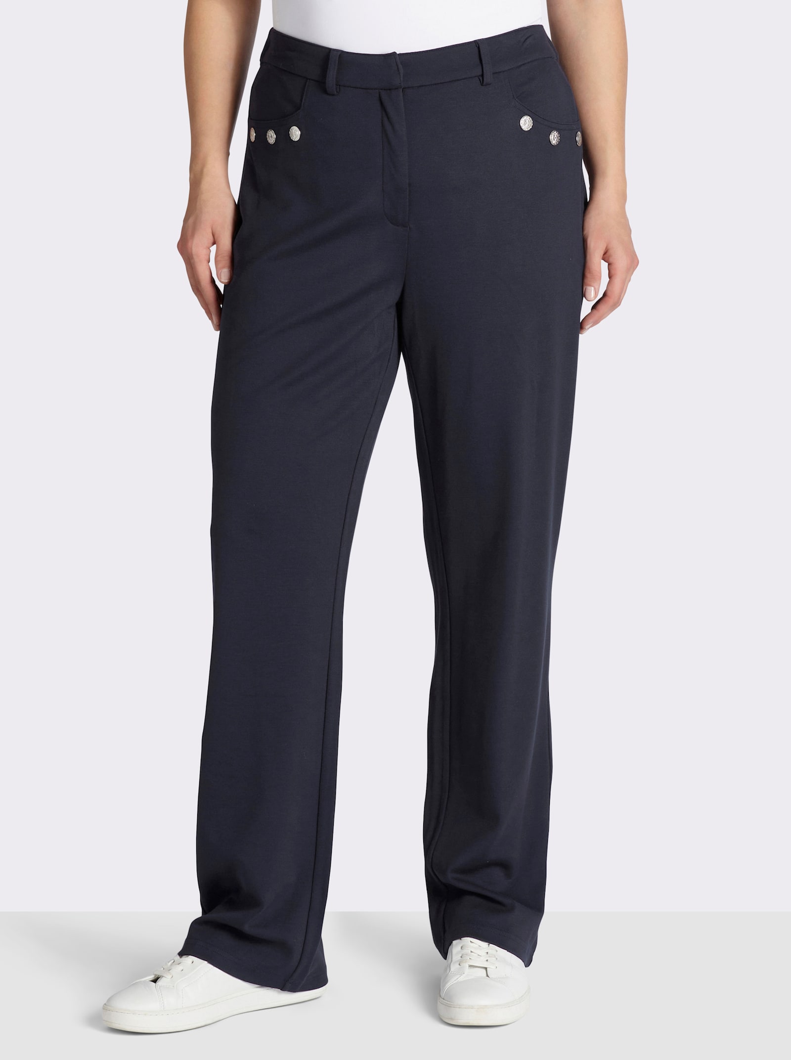 sheego Hose in gerader Beinform, mit Zierknöpfen - tiefblau