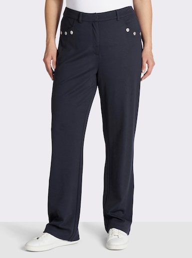 sheego Hose in gerader Beinform, mit Zierknöpfen - tiefblau