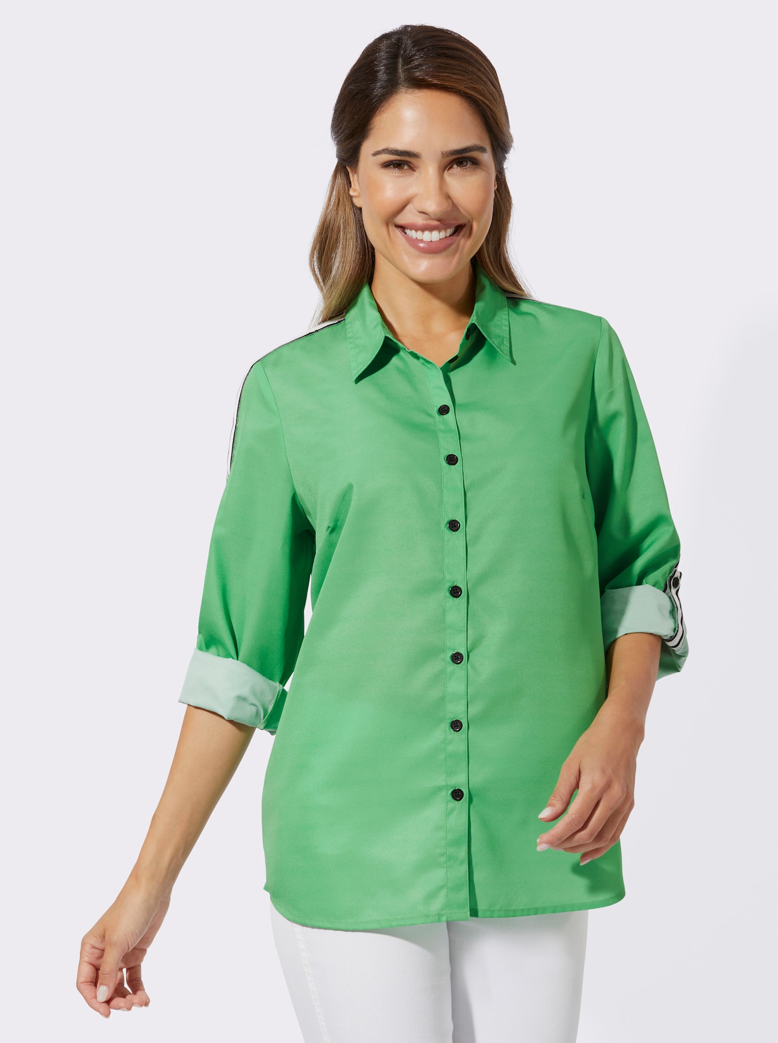 Hemdbluse mit Kontraststreifen - apfel