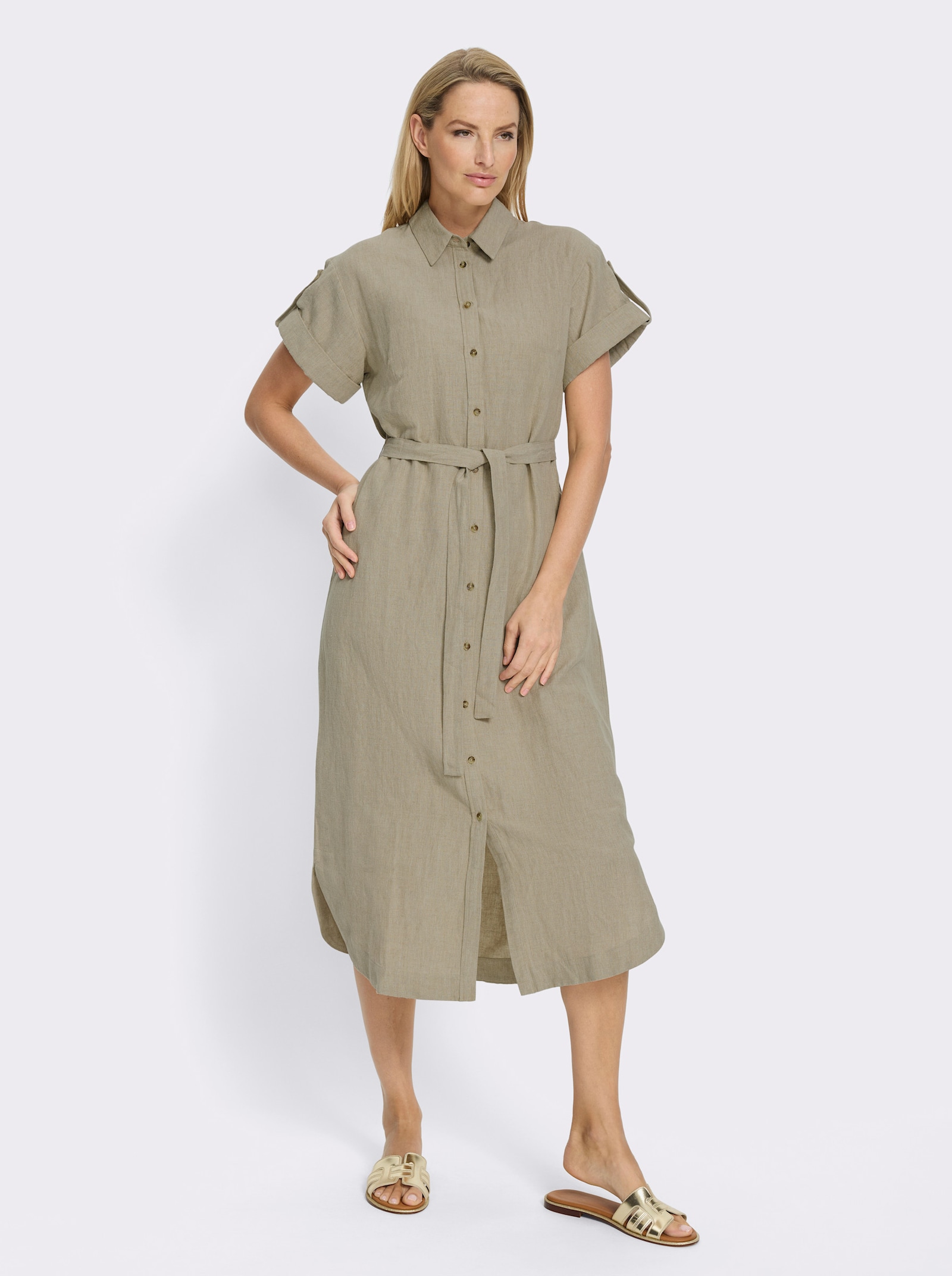 heine Sommerkleid in Leinen-Baumwoll-Mix - sand-meliert