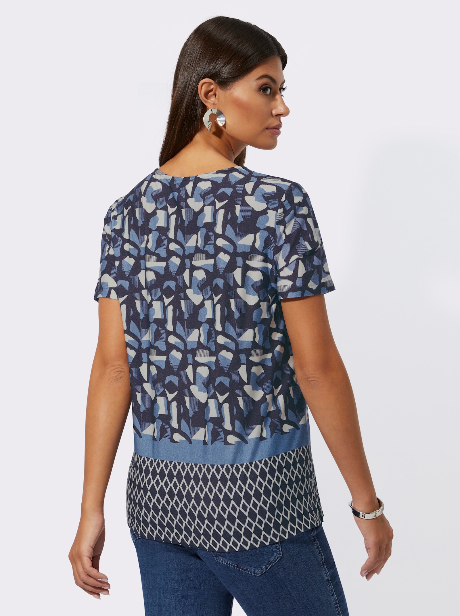 Kurzarmshirt in hochwertiger Lyocell-Qualität - mittelblau-marine-gemustert