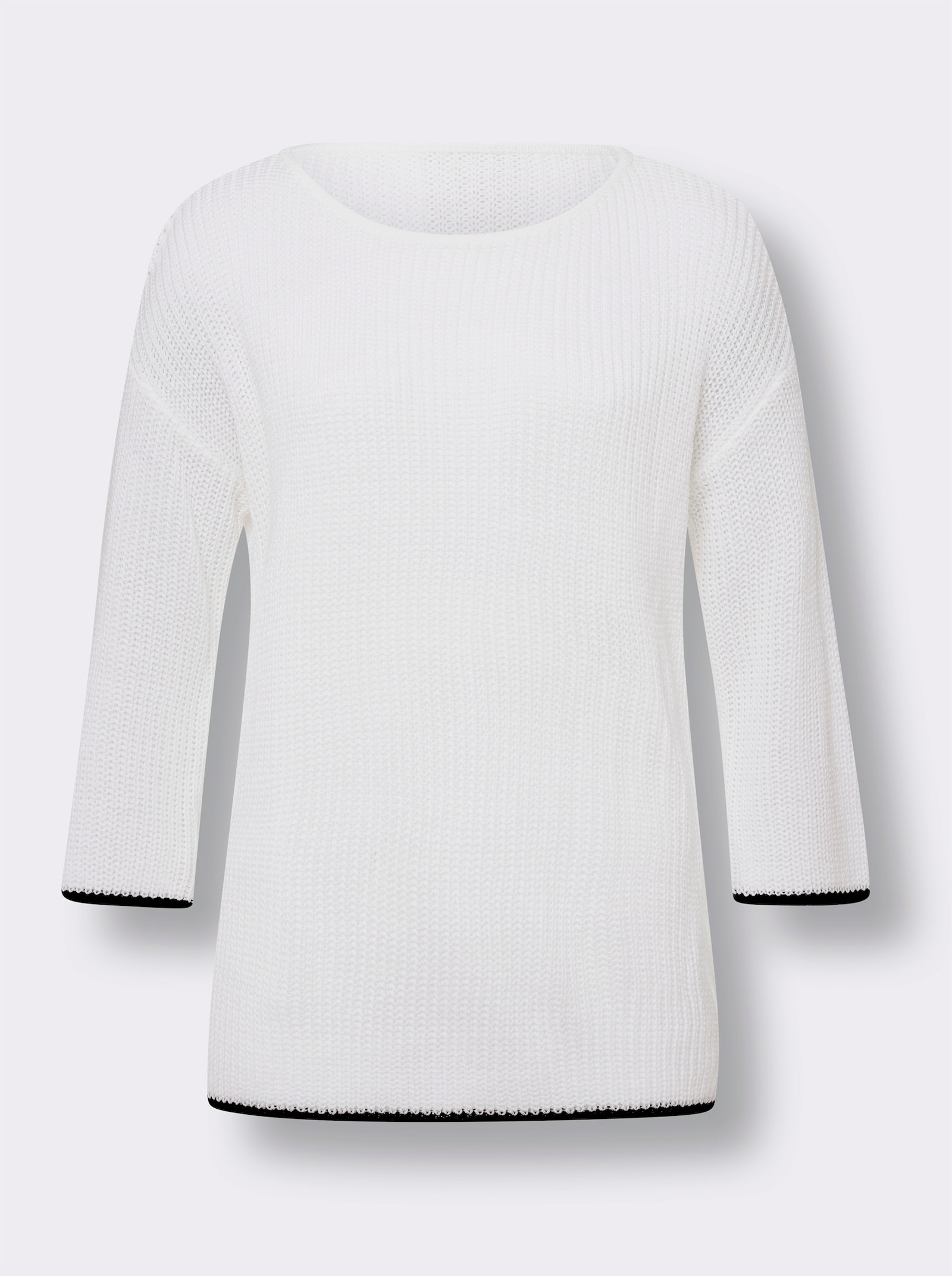 Langarm-Pullover mit farbigen Kanten - weiss