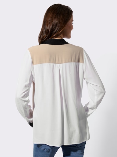 Langarm-Bluse mit Reißverschluss - weiß-beige