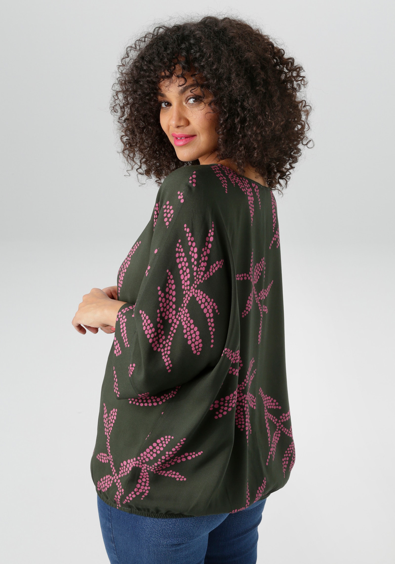 Aniston PLUS Schlupfbluse - olive-pink