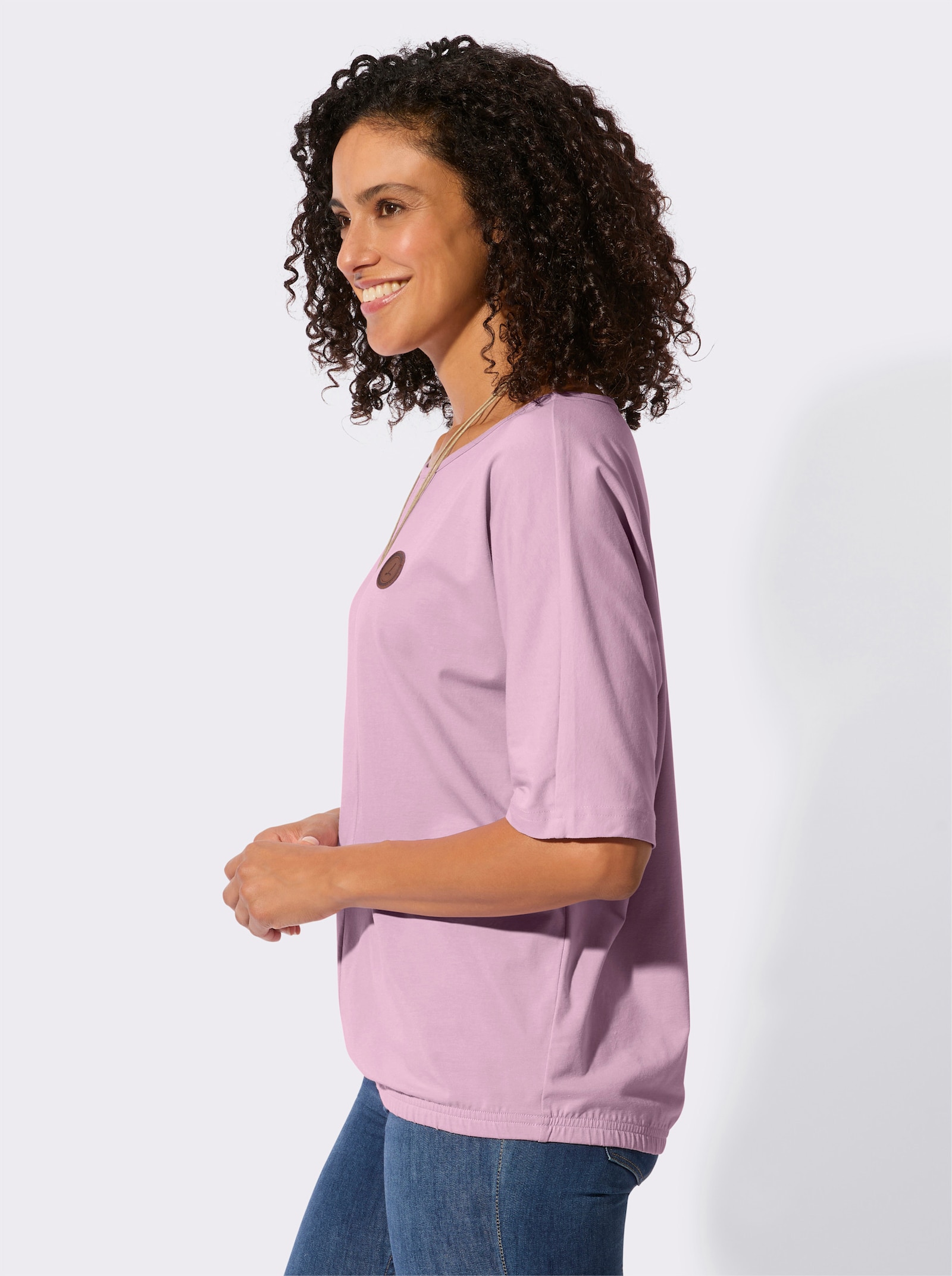 Kurzarmshirt mit Fledermausärmeln - rosé