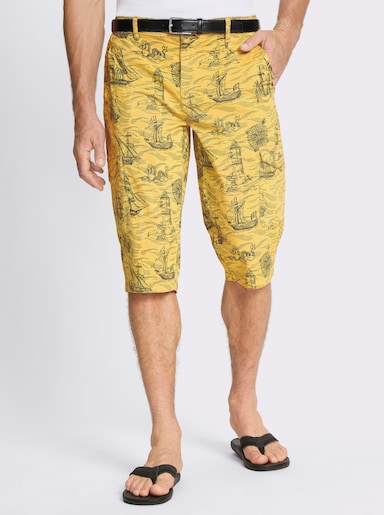 Bermudas mit Piratenschiff-Print, Twill - gelb-bedruckt