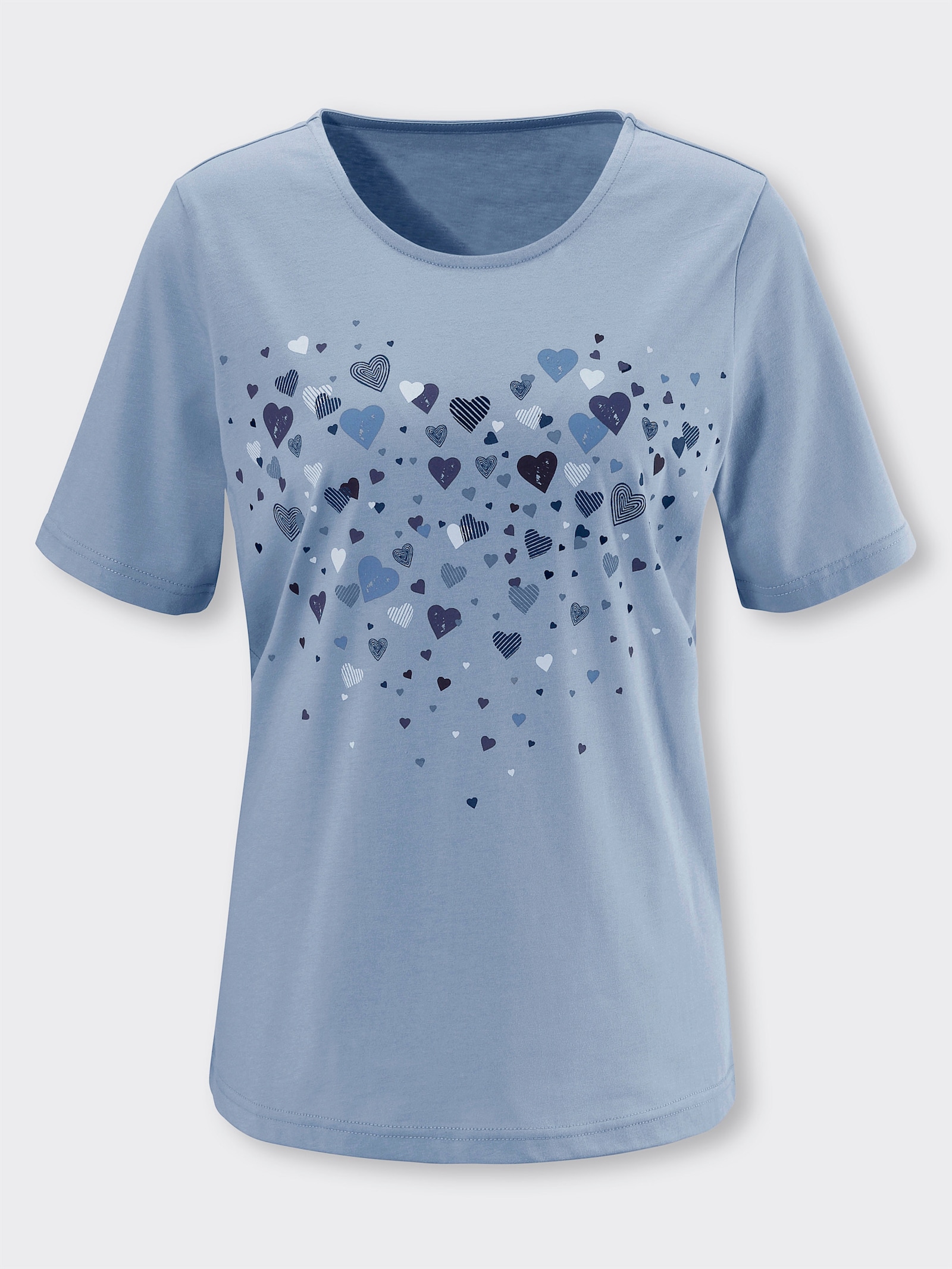Kurzarmshirt mit Herz-Druck - bleu-weiß