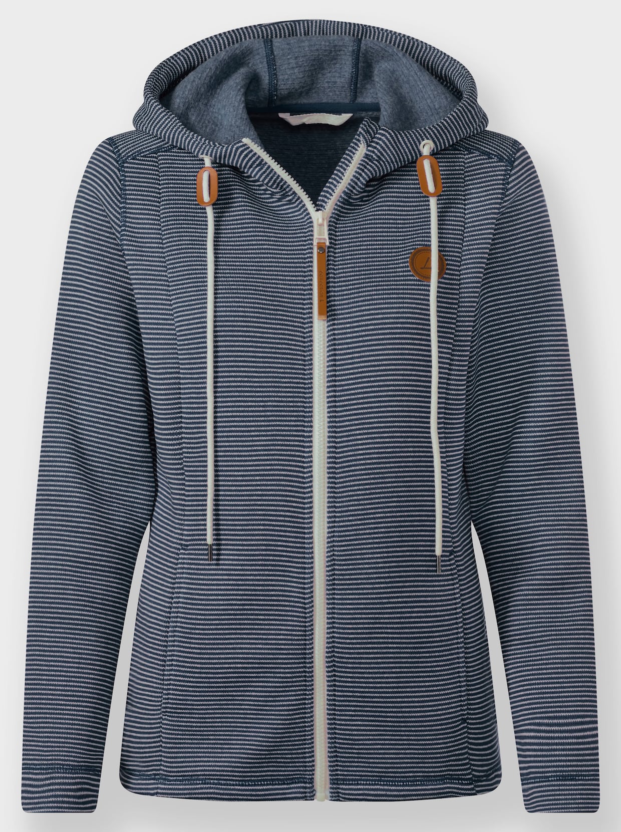 Fleecejacke mit Nahttaschen - dunkelblau-ecru-geringelt