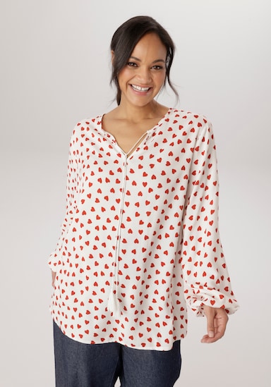 Aniston PLUS Schlupfbluse - weiß-rot